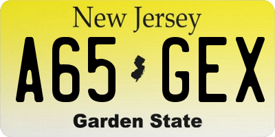 NJ license plate A65GEX