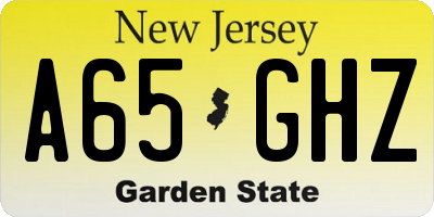 NJ license plate A65GHZ