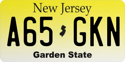 NJ license plate A65GKN