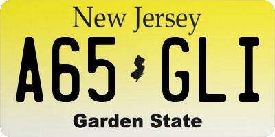 NJ license plate A65GLI