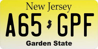 NJ license plate A65GPF