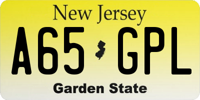 NJ license plate A65GPL