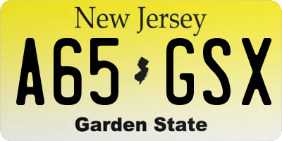 NJ license plate A65GSX