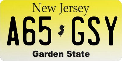 NJ license plate A65GSY