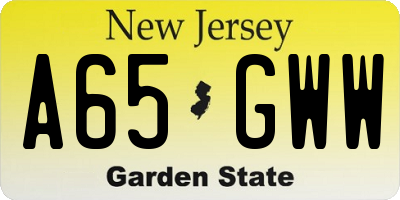 NJ license plate A65GWW