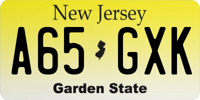 NJ license plate A65GXK