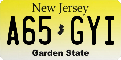 NJ license plate A65GYI