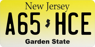NJ license plate A65HCE
