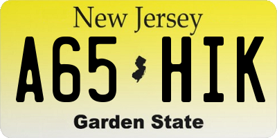 NJ license plate A65HIK