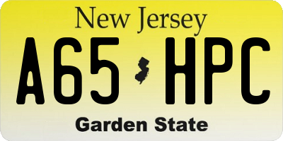 NJ license plate A65HPC