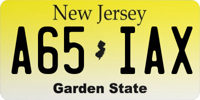 NJ license plate A65IAX