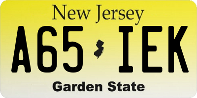 NJ license plate A65IEK