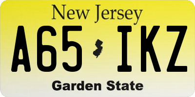 NJ license plate A65IKZ