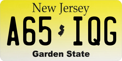 NJ license plate A65IQG