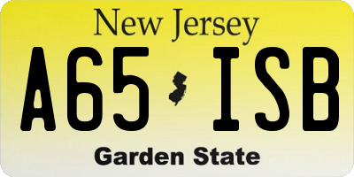 NJ license plate A65ISB
