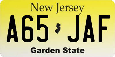 NJ license plate A65JAF