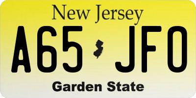 NJ license plate A65JFO