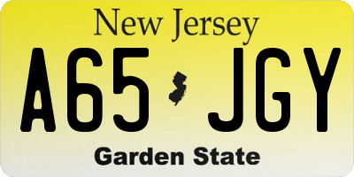 NJ license plate A65JGY