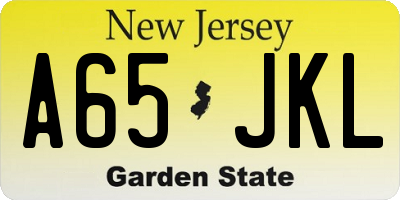 NJ license plate A65JKL