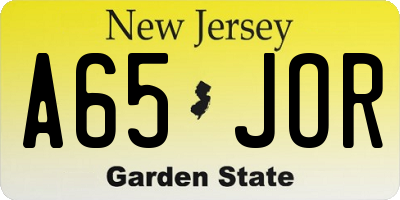 NJ license plate A65JOR
