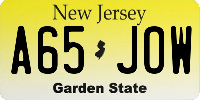 NJ license plate A65JOW