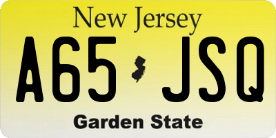 NJ license plate A65JSQ