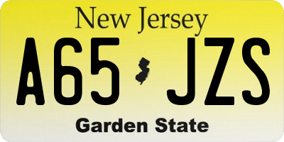 NJ license plate A65JZS
