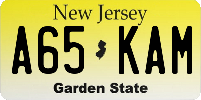 NJ license plate A65KAM