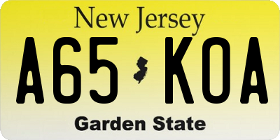 NJ license plate A65KOA