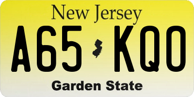NJ license plate A65KQO