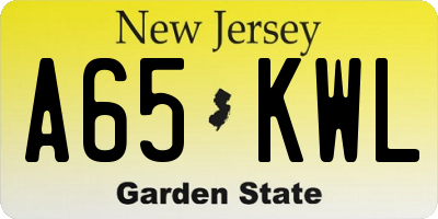 NJ license plate A65KWL