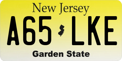 NJ license plate A65LKE