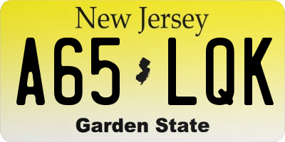 NJ license plate A65LQK