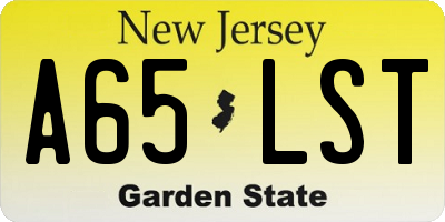 NJ license plate A65LST