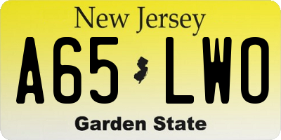 NJ license plate A65LWO