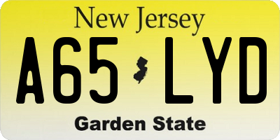 NJ license plate A65LYD