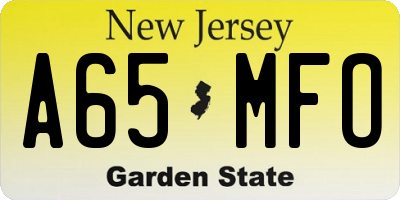 NJ license plate A65MFO