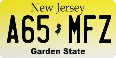 NJ license plate A65MFZ