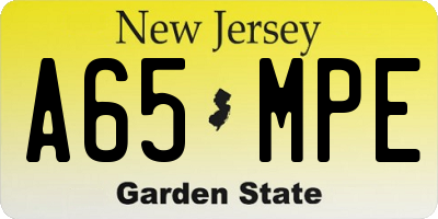 NJ license plate A65MPE