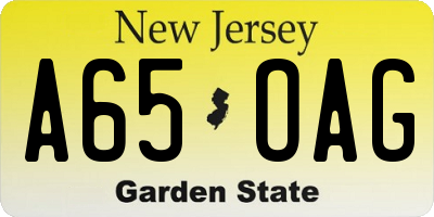 NJ license plate A65OAG