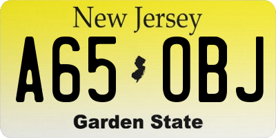 NJ license plate A65OBJ