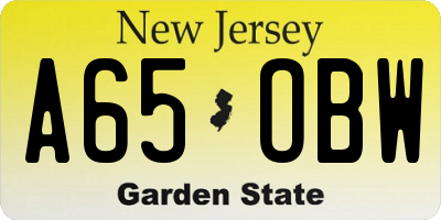 NJ license plate A65OBW