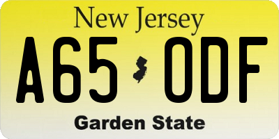 NJ license plate A65ODF
