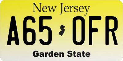 NJ license plate A65OFR