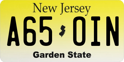NJ license plate A65OIN