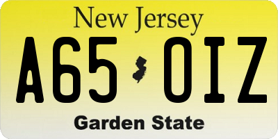 NJ license plate A65OIZ