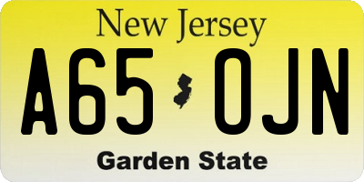 NJ license plate A65OJN