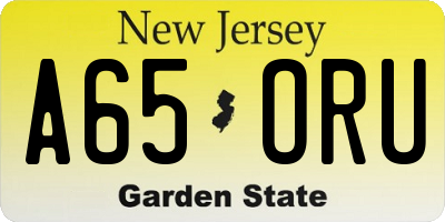 NJ license plate A65ORU