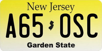 NJ license plate A65OSC