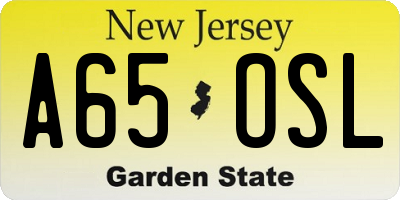 NJ license plate A65OSL